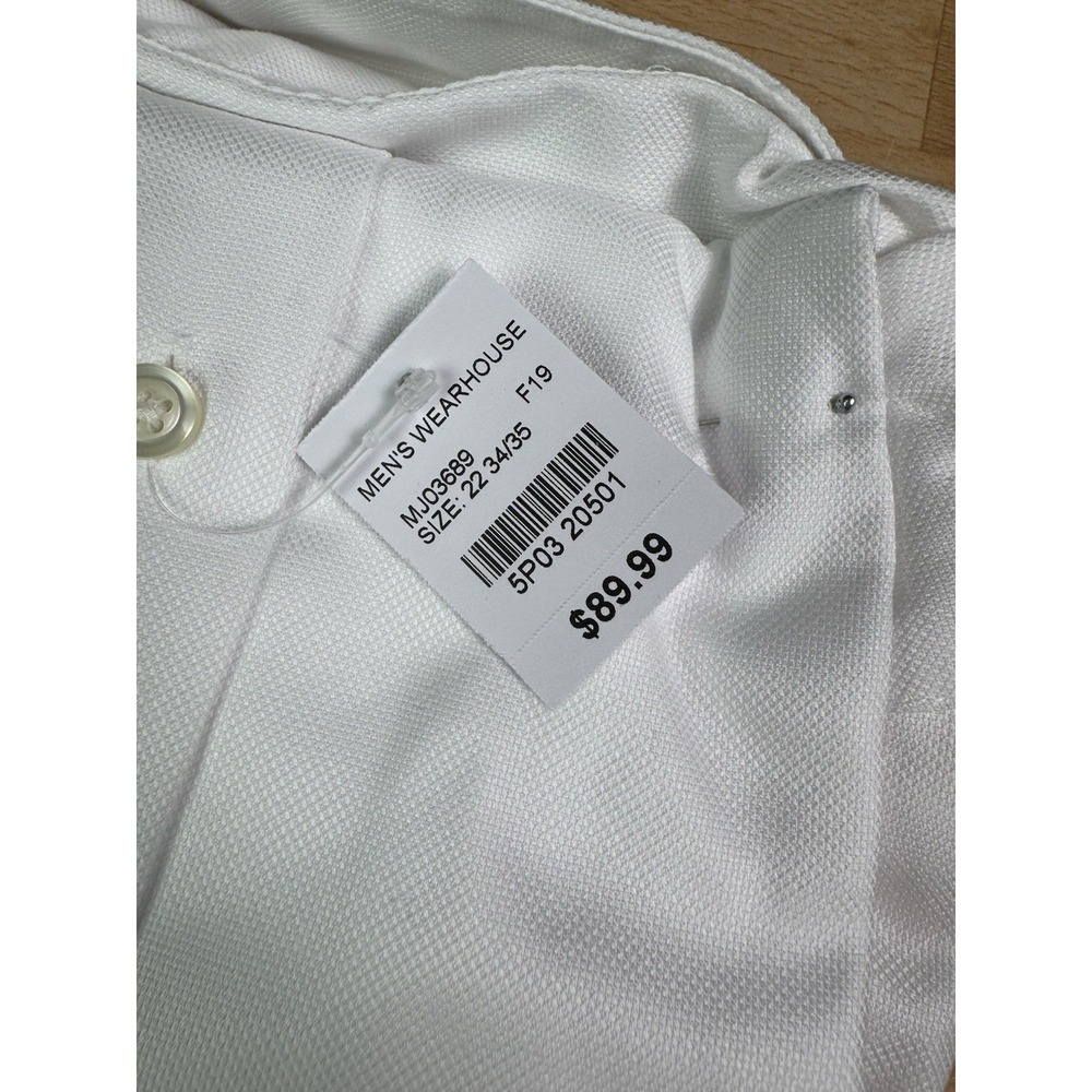 Pronto Uomo Non-Iron Dress Shirt Classic Fit White 100% Cotton 22 34/35 - Picture 4 of 6